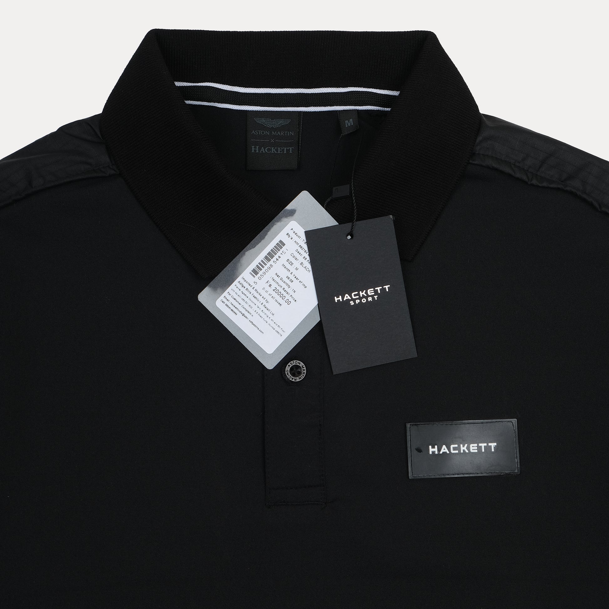 HACKETT Sport Black Polo Shirt with Contrast Sleeves