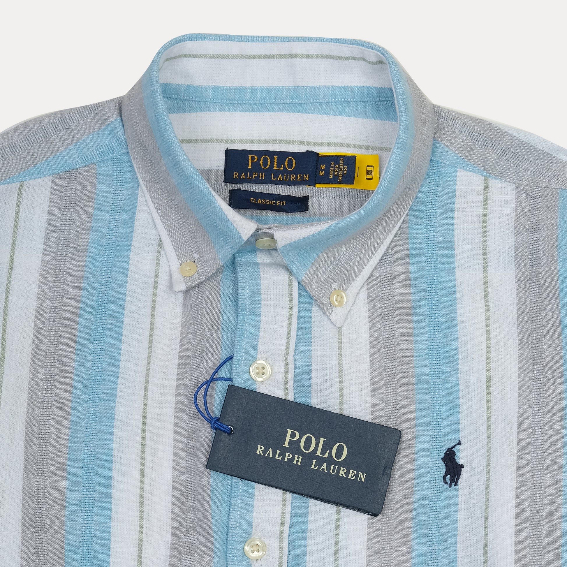 Polo Ralph Lauren Breezy Striped Classic Fit Shirt in Oceanic Blue and Silver