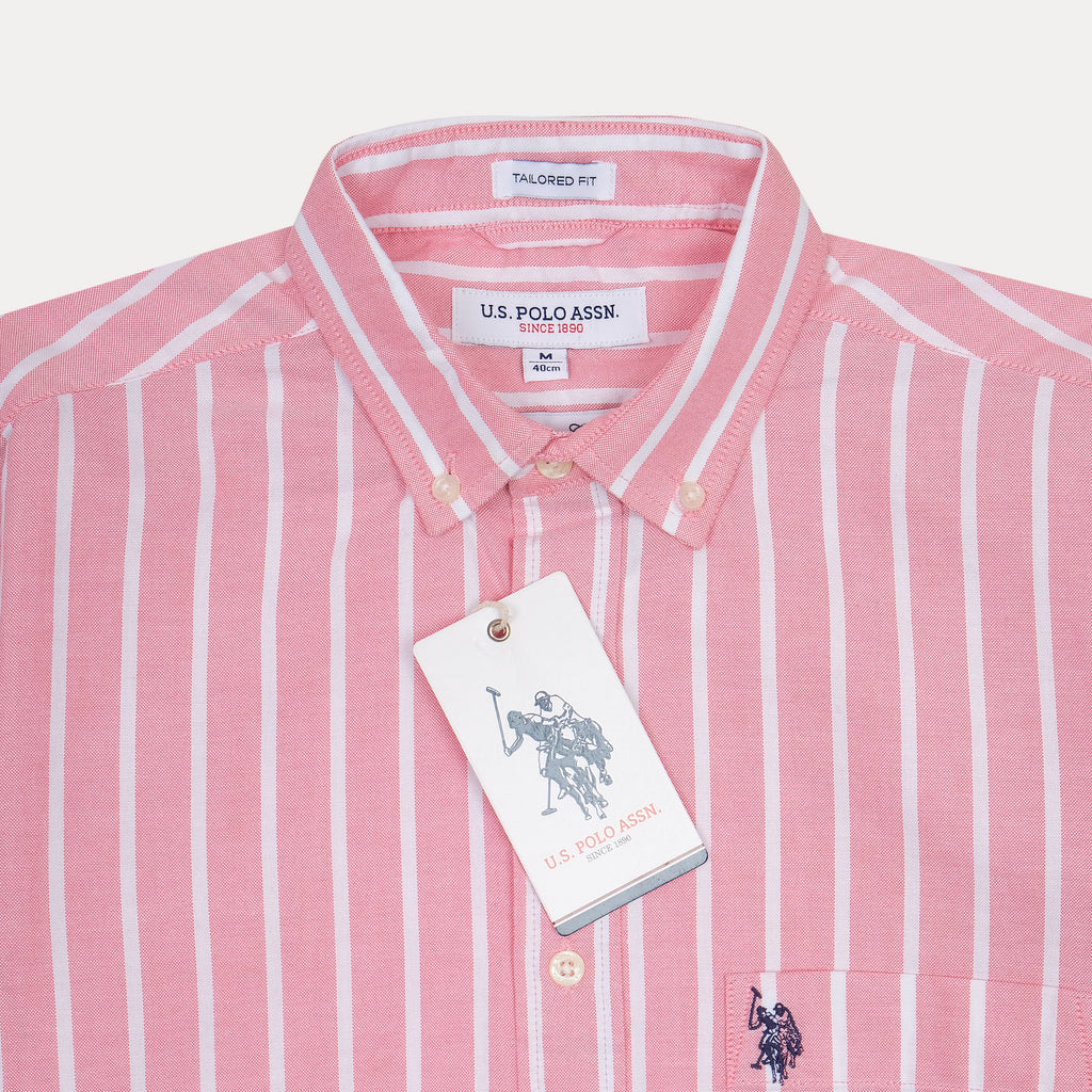 U.S. Polo Assn. Tailored Fit Striped Shirt in Blush Pink Delight