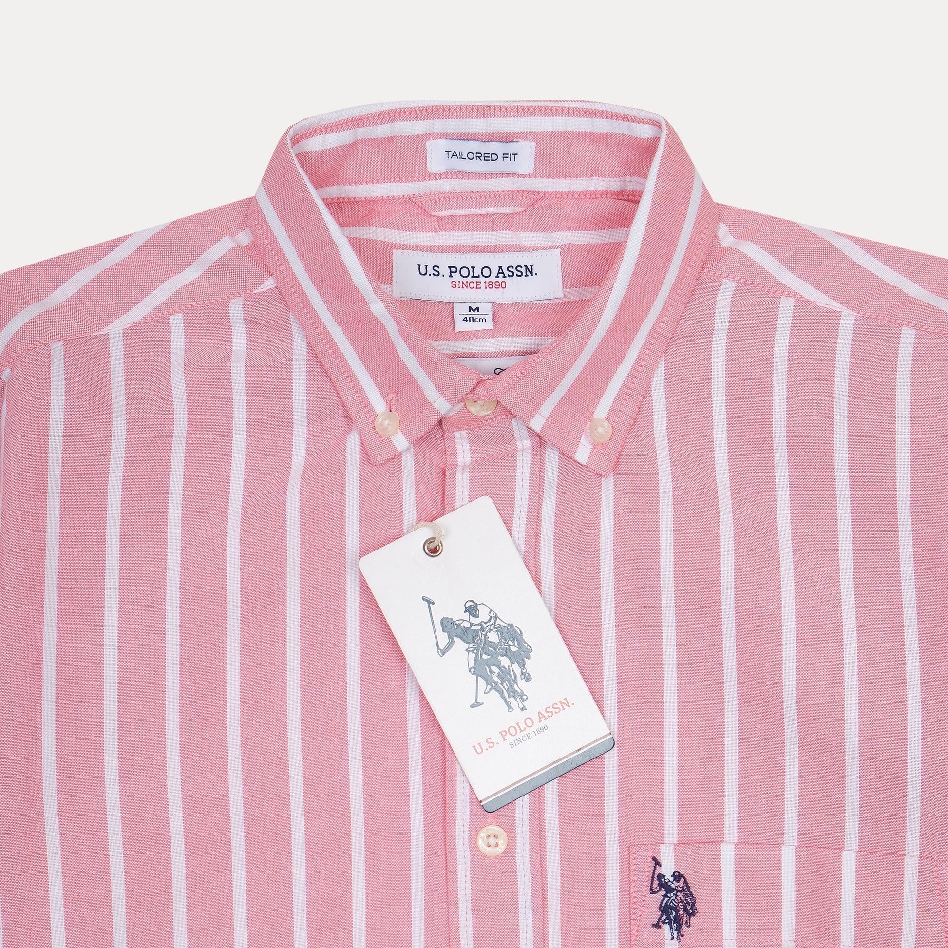 U.S. Polo Assn. Tailored Fit Striped Shirt in Blush Pink Delight
