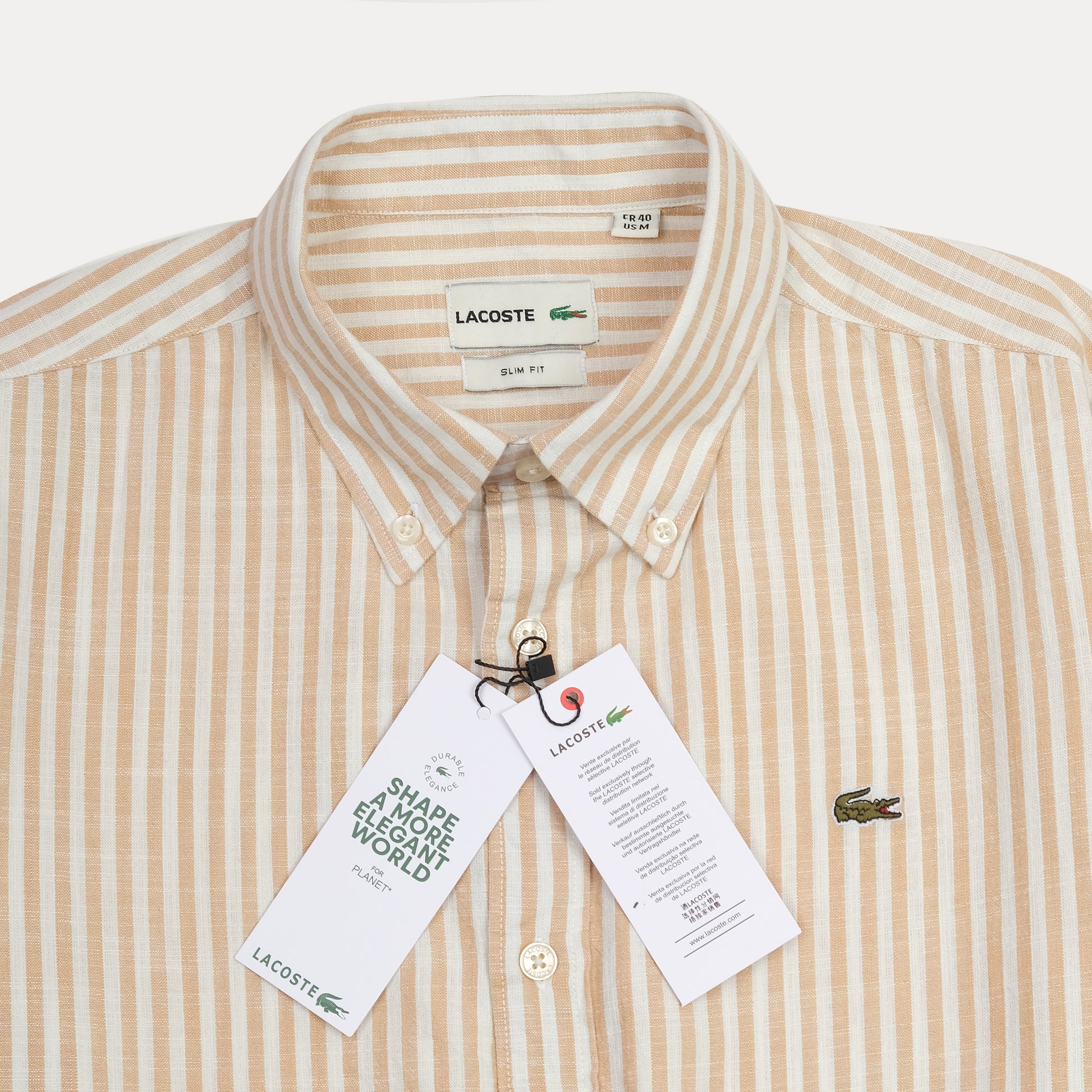 Lacoste Striped Elegance Slim Fit Shirt in Creamy Caramel