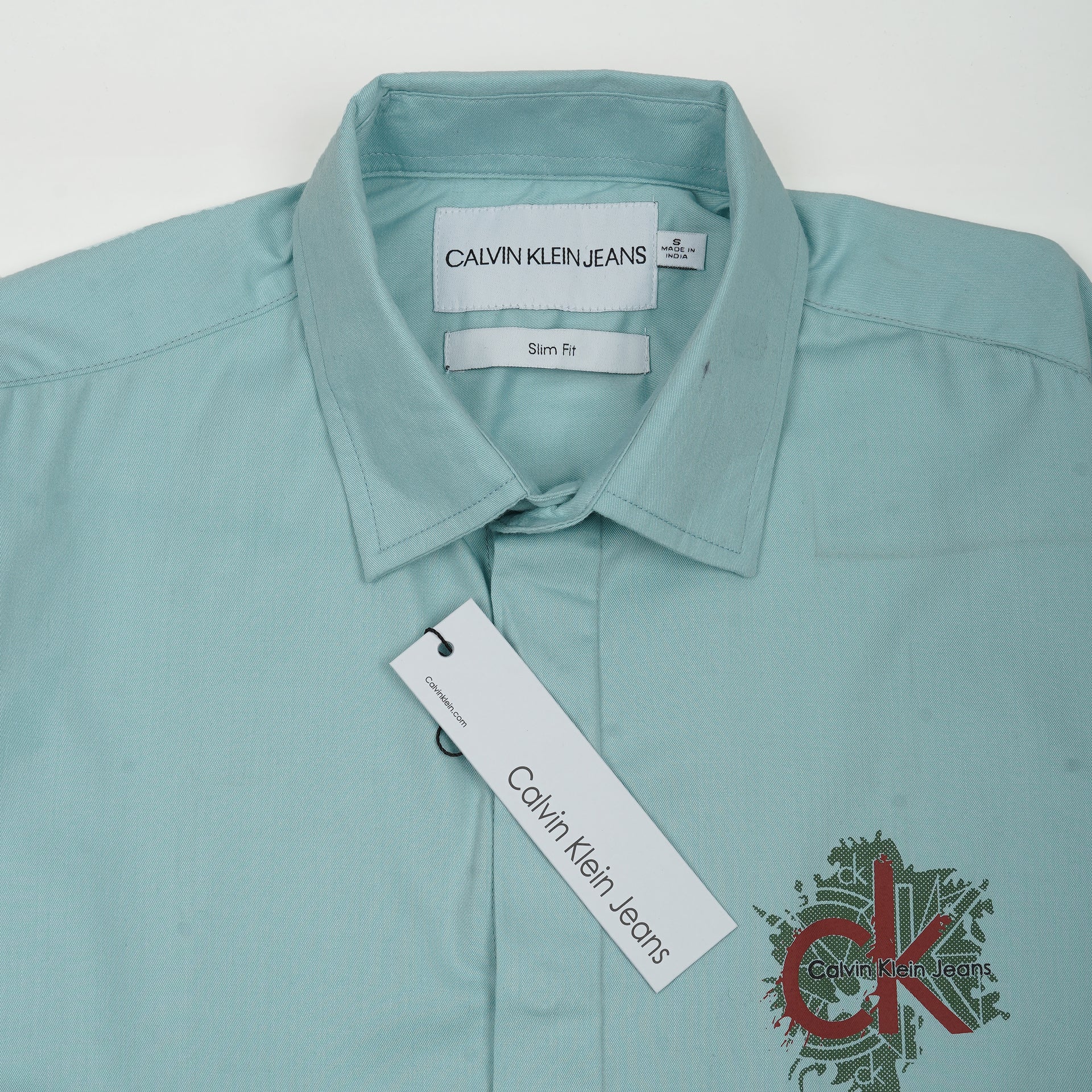 CALVIN KLEIN JEANS Tranquil Teal Tailored Fit Long Sleeve Graphic Shirt