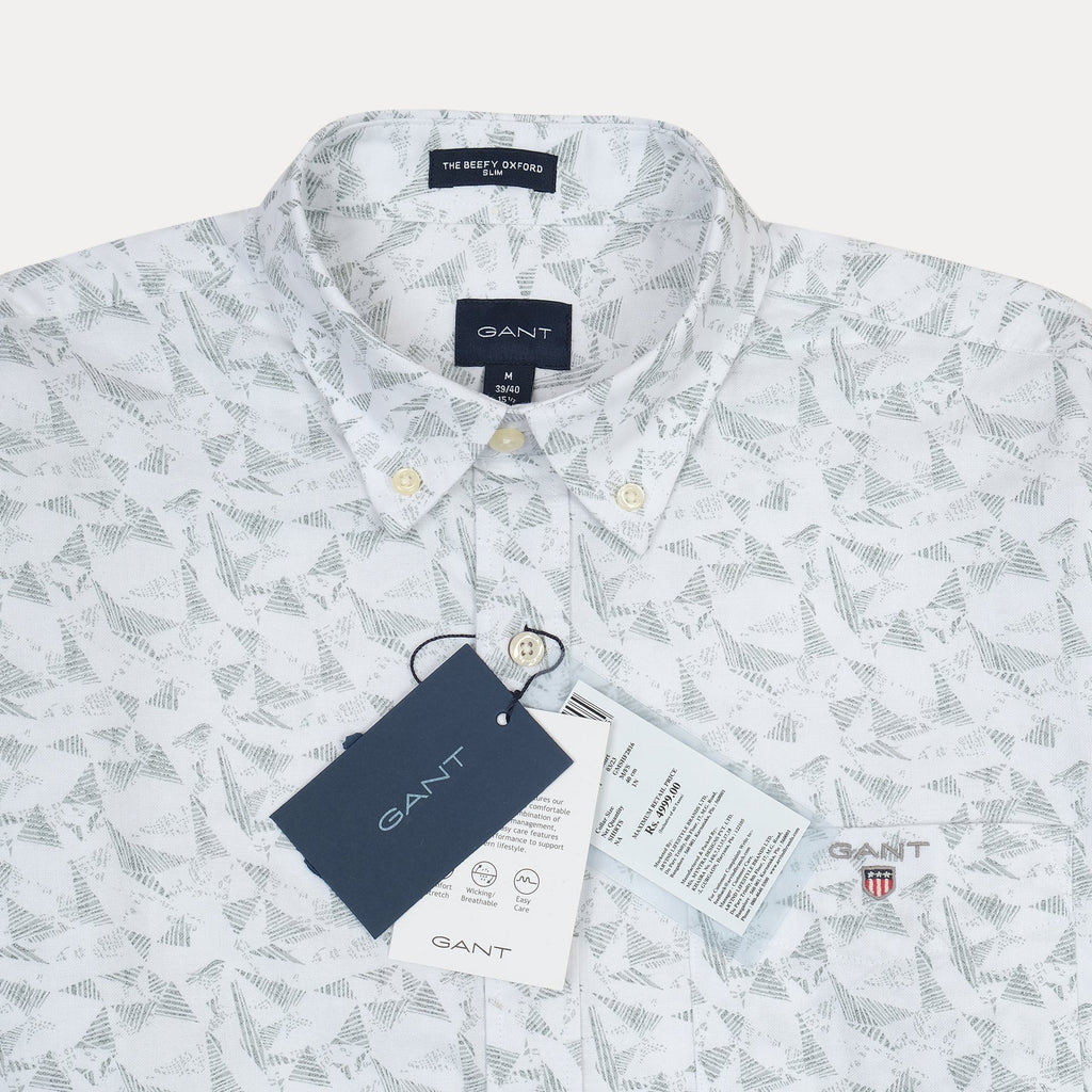 GANT Whispering Silver Slim Fit Long Sleeve Button-Down Shirt