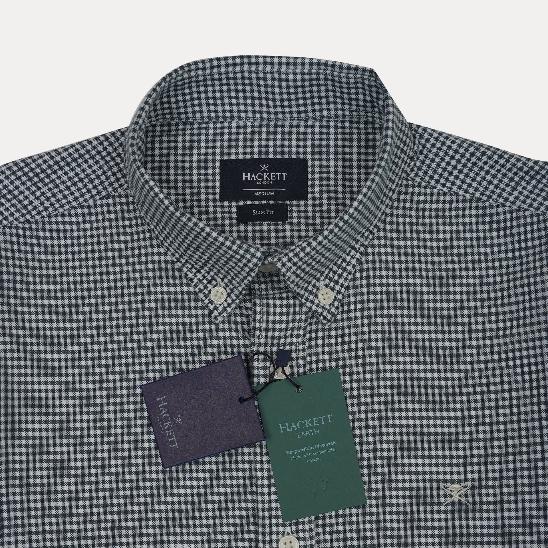 HACKETT Celestial Slate Slim Fit Long Sleeve Gingham Shirt