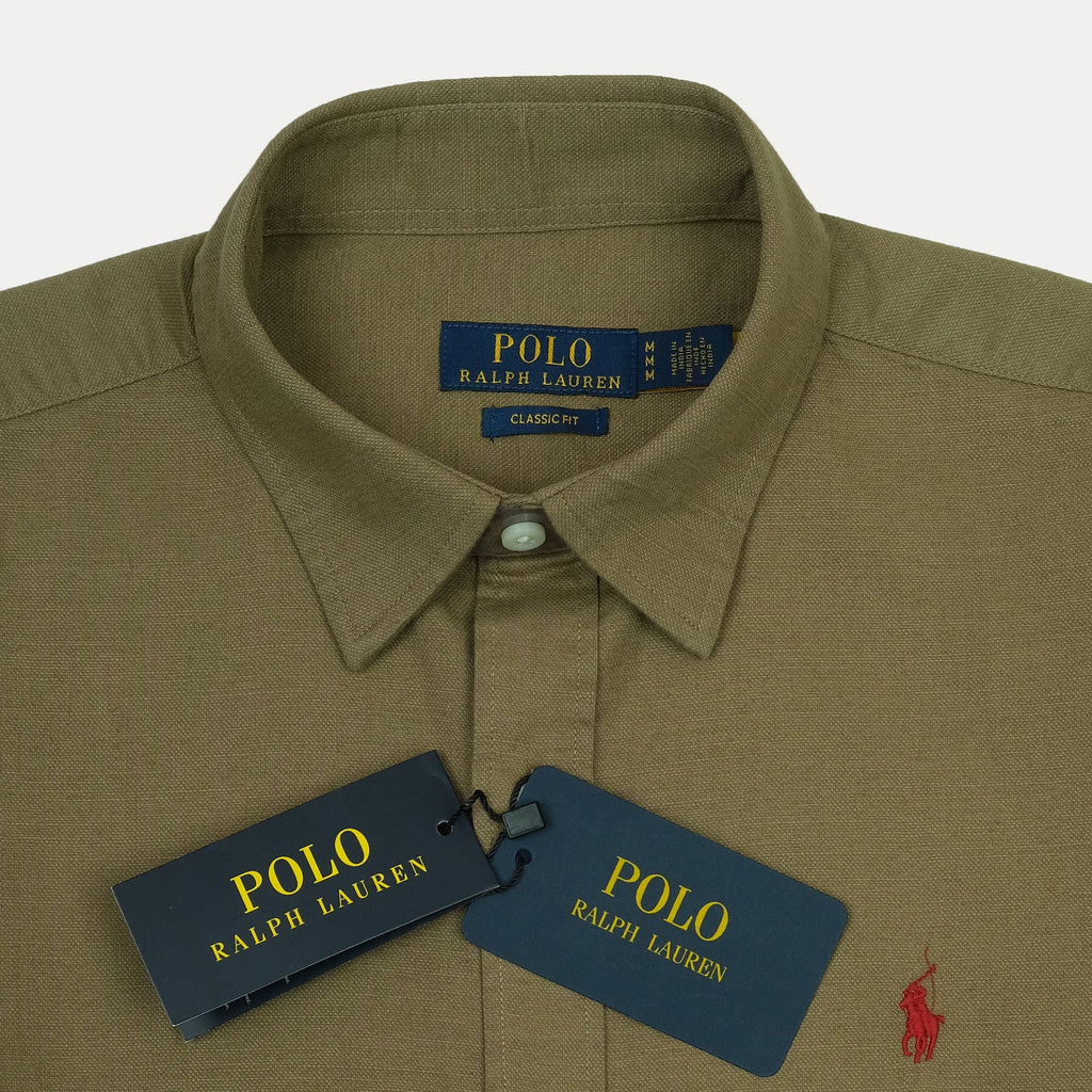 POLO RALPH LAUREN Classic Fit Olive Green Button-Up Shirt