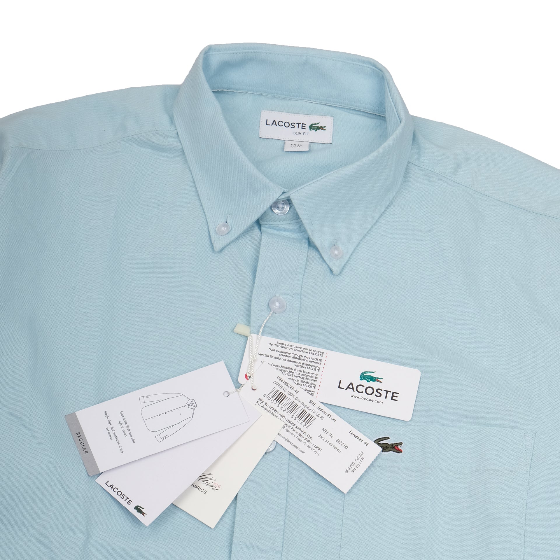 LACOSTE Tranquil Aqua Classic Fit Long Sleeve Button-Up Shirt