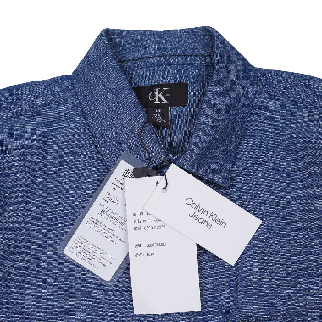 CALVIN KLEIN Serene Azure Tailored Fit Long Sleeve Chambray Shirt