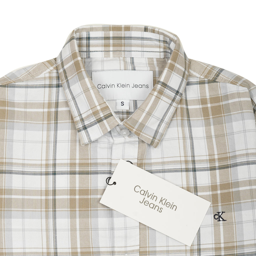 CALVIN KLEIN JEANS Driftwood Beige Tailored Fit Long Sleeve Check Shirt