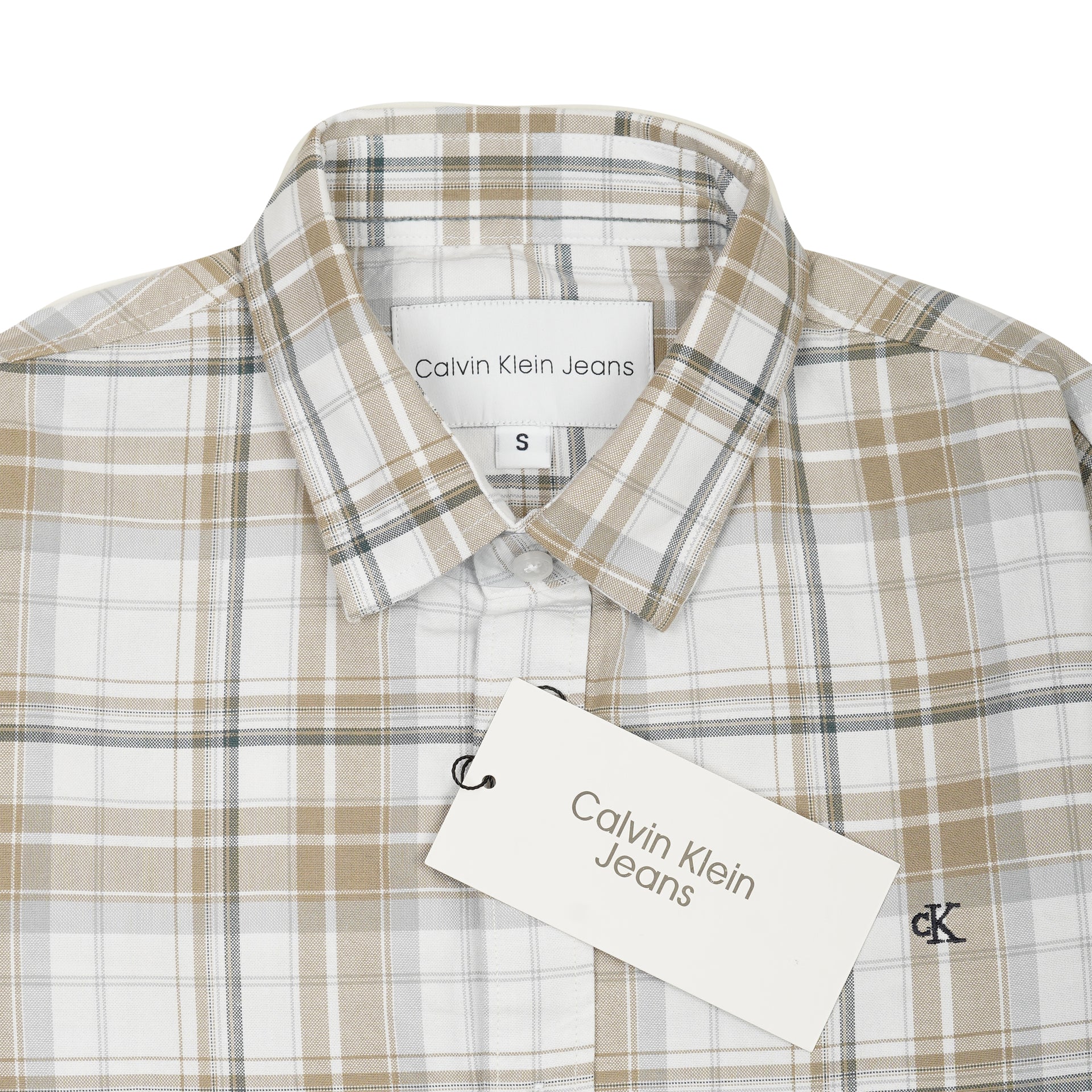 CALVIN KLEIN JEANS Driftwood Beige Tailored Fit Long Sleeve Check Shirt
