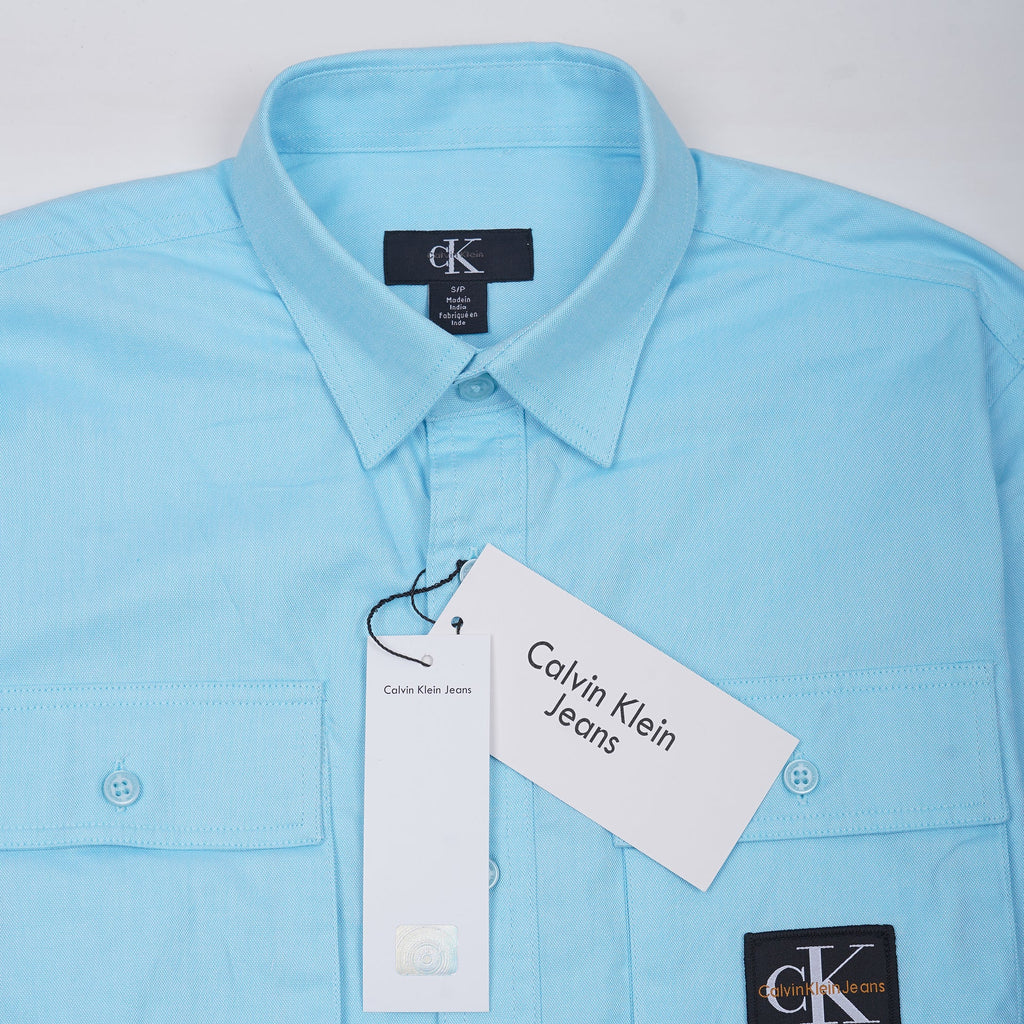 CALVIN KLEIN Serene Aqua Tailored Fit Long Sleeve Utility Shirt