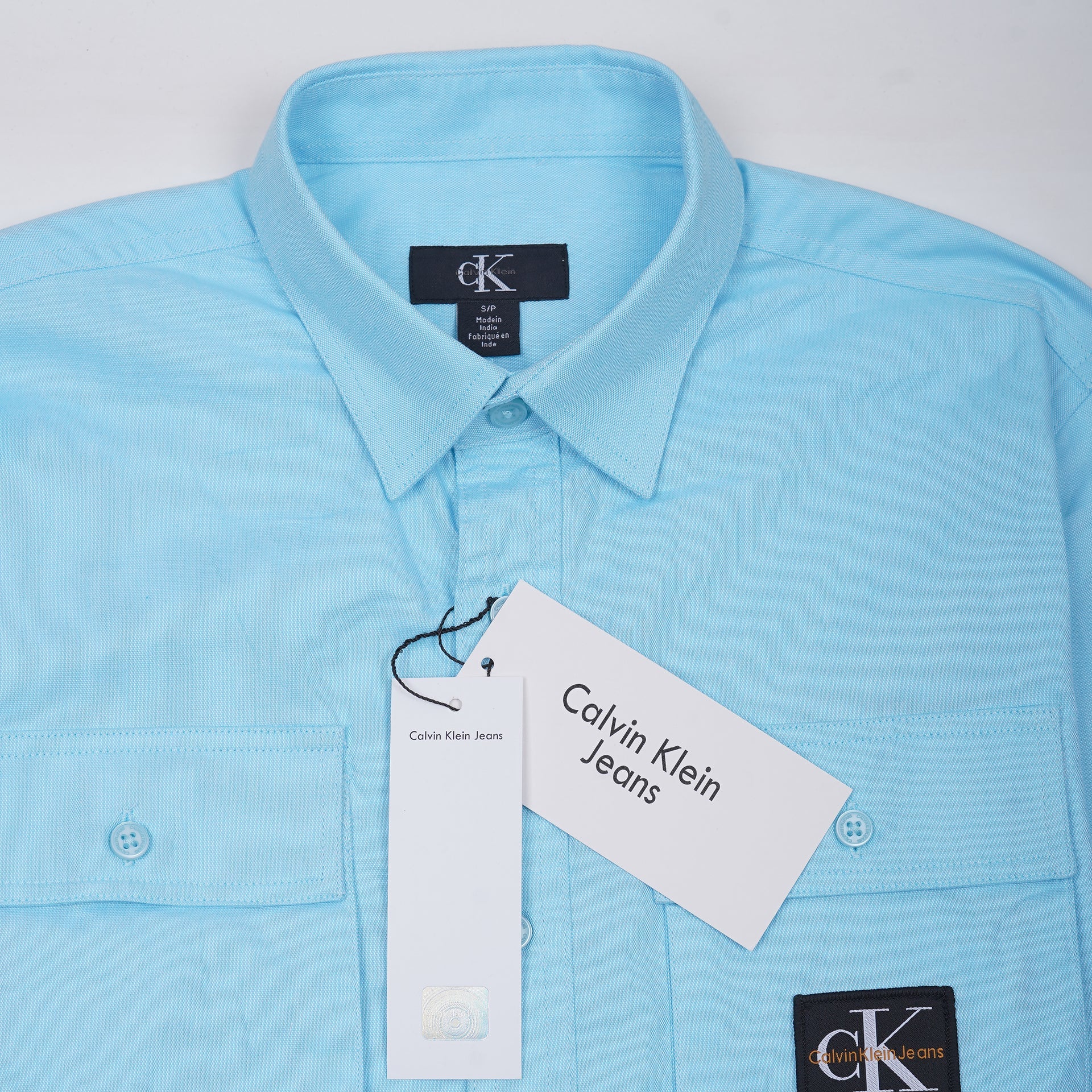 CALVIN KLEIN Serene Aqua Tailored Fit Long Sleeve Utility Shirt