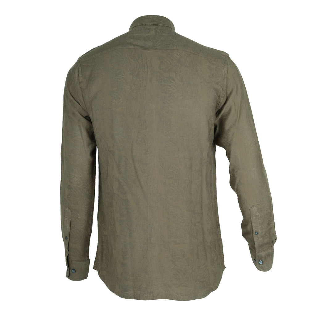 CALVIN KLEIN Earthy Olive Textured Slim Fit Long Sleeve Shirt