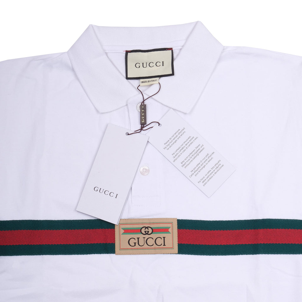 GUCCI Cloud White Luxe Stripe Slim Fit Polo Shirt