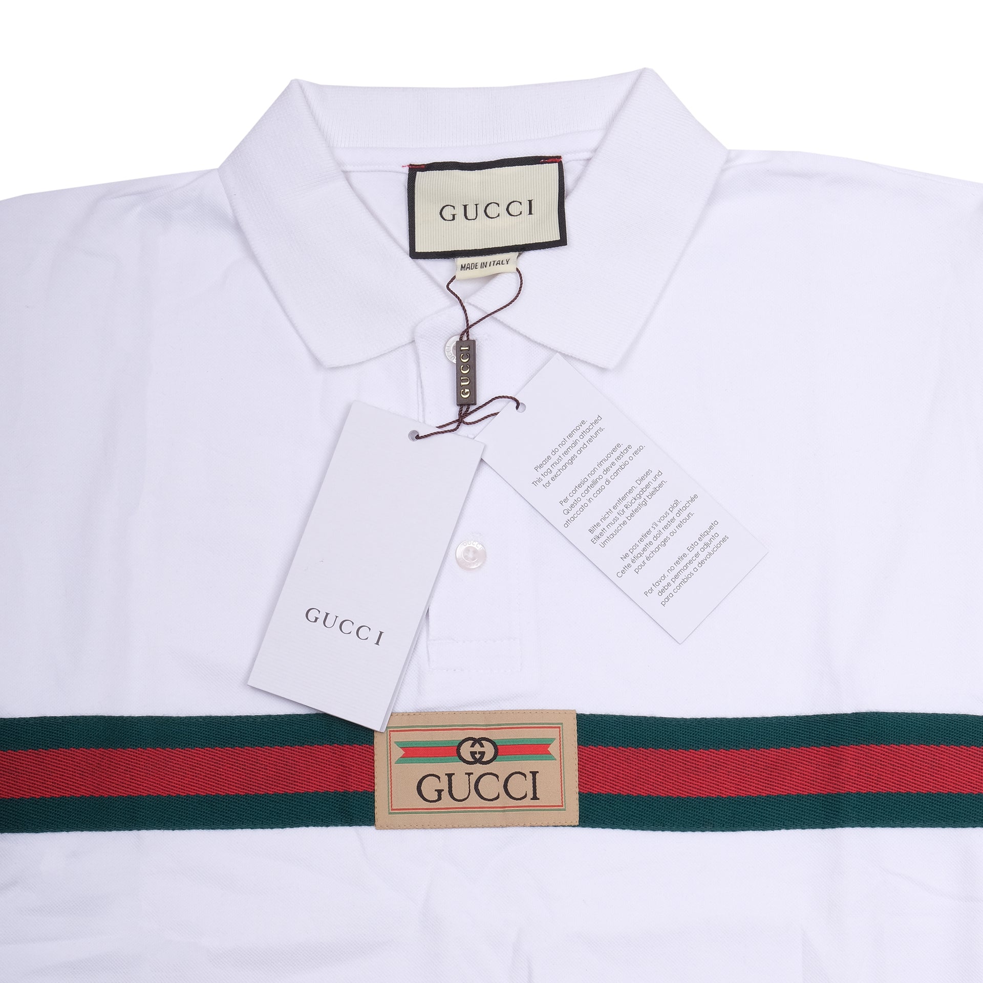 GUCCI Cloud White Luxe Stripe Slim Fit Polo Shirt