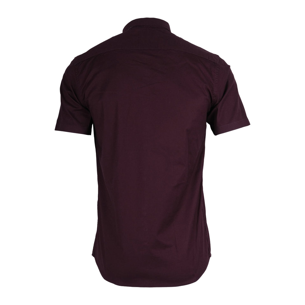LACOSTE Deep Merlot Slim Fit Short Sleeve Button-Up Shirt