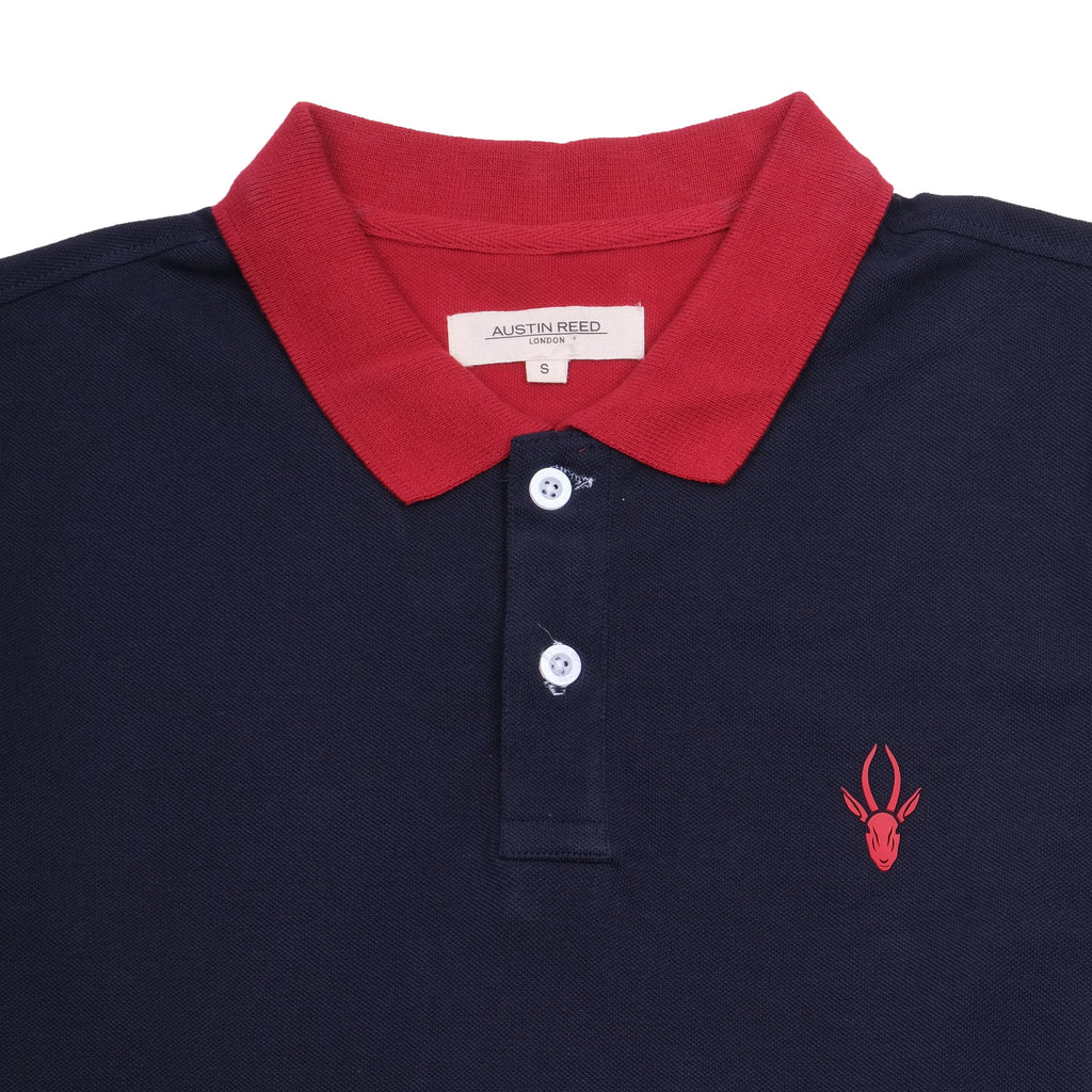 AUSTIN REED Twilight Navy and Crimson Contrast Slim Fit Polo Shirt