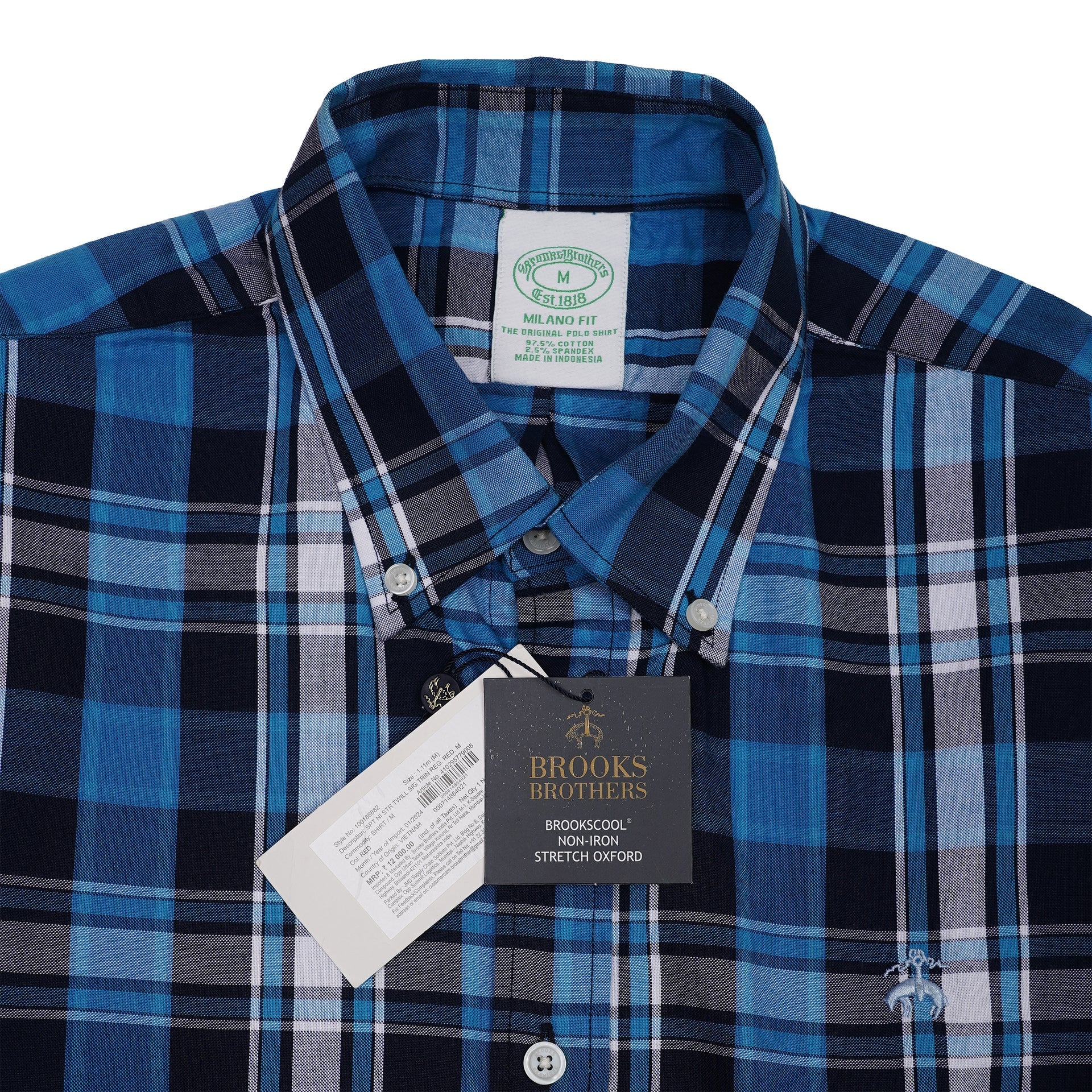 BROOKS BROTHERS Prismatic Teal Tailored Fit Long Sleeve Stretch Oxford Shirt