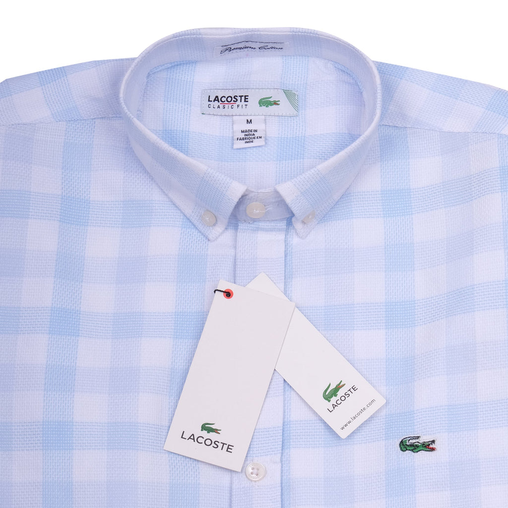 LACOSTE Sky Blue Gingham Classic Fit Long Sleeve Shirt
