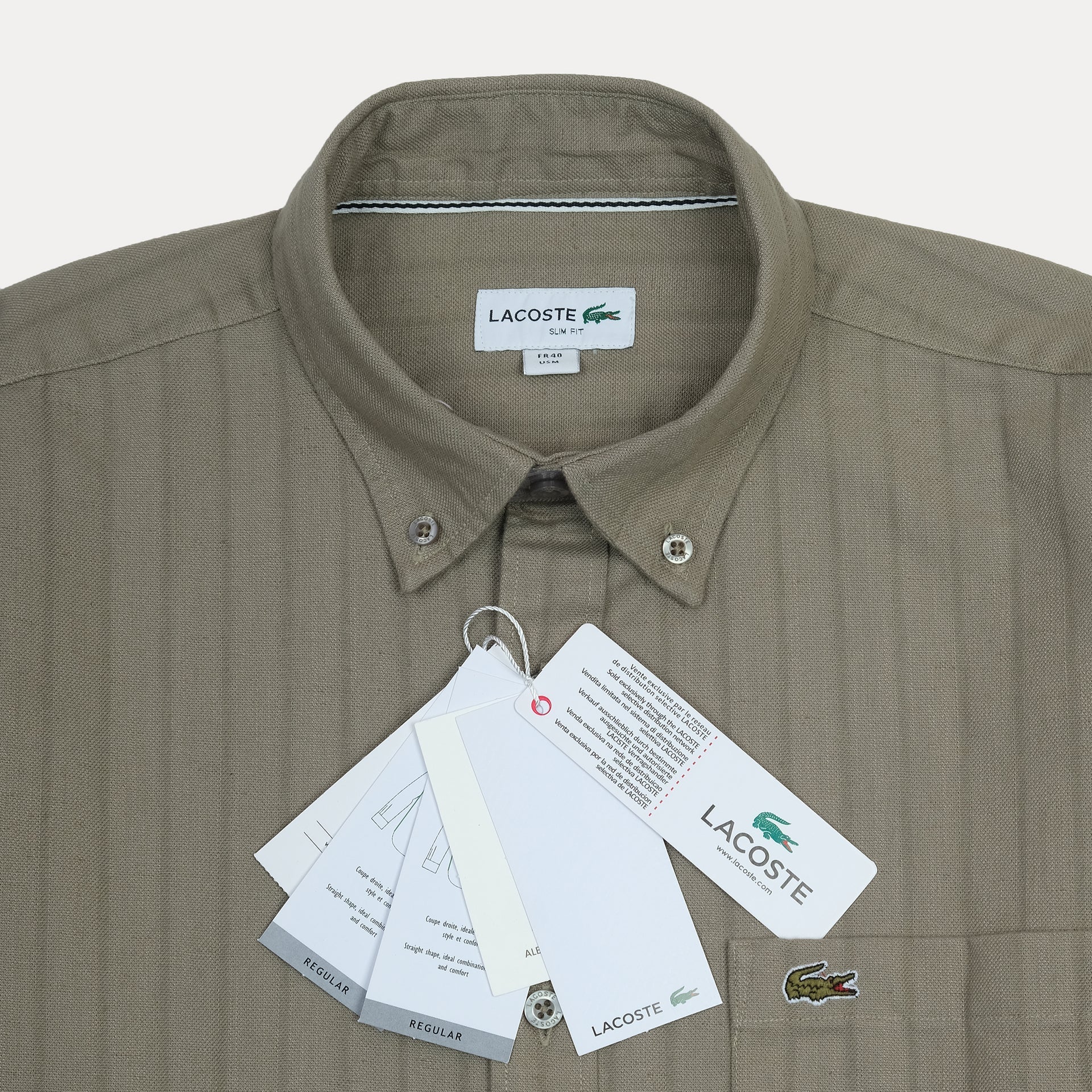 LACOSTE Mystic Olive Tailored Fit Long Sleeve Striped Shirt