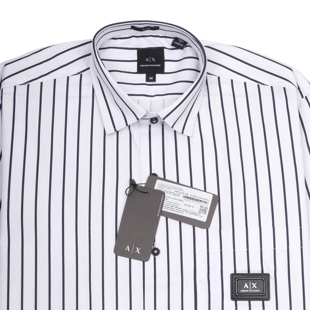 ARMANI EXCHANGE Crisp Ivory Striped Slim Fit Long Sleeve Shirt