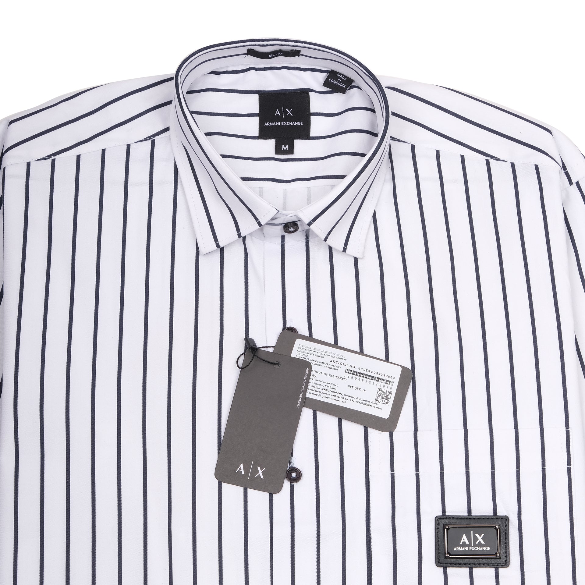 ARMANI EXCHANGE Crisp Ivory Striped Slim Fit Long Sleeve Shirt