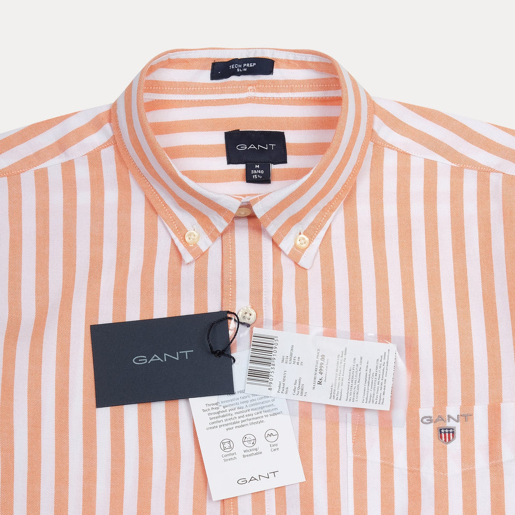 GANT Luminous Peach Classic Fit Long Sleeve Striped Button-Down Shirt
