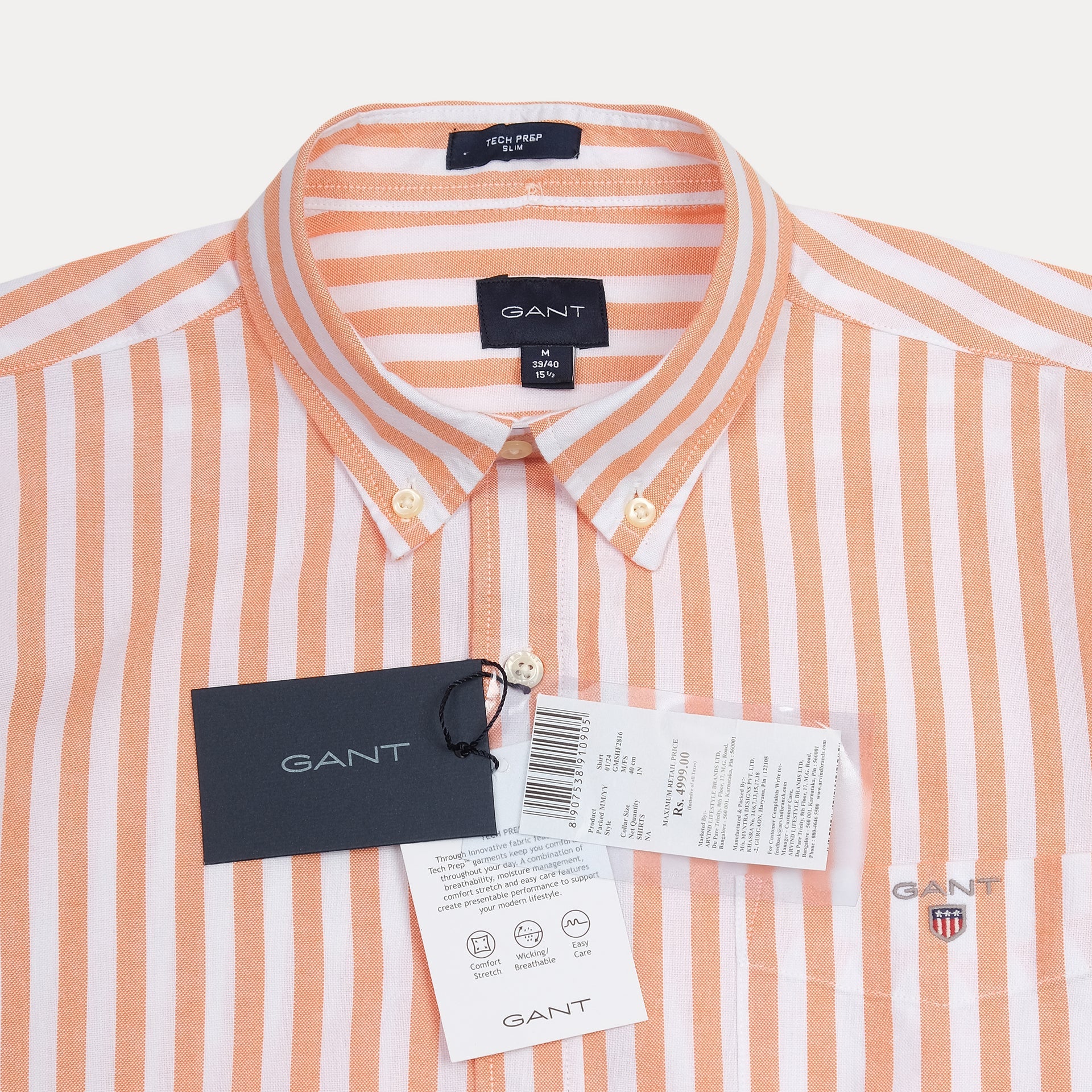 GANT Luminous Peach Classic Fit Long Sleeve Striped Button-Down Shirt