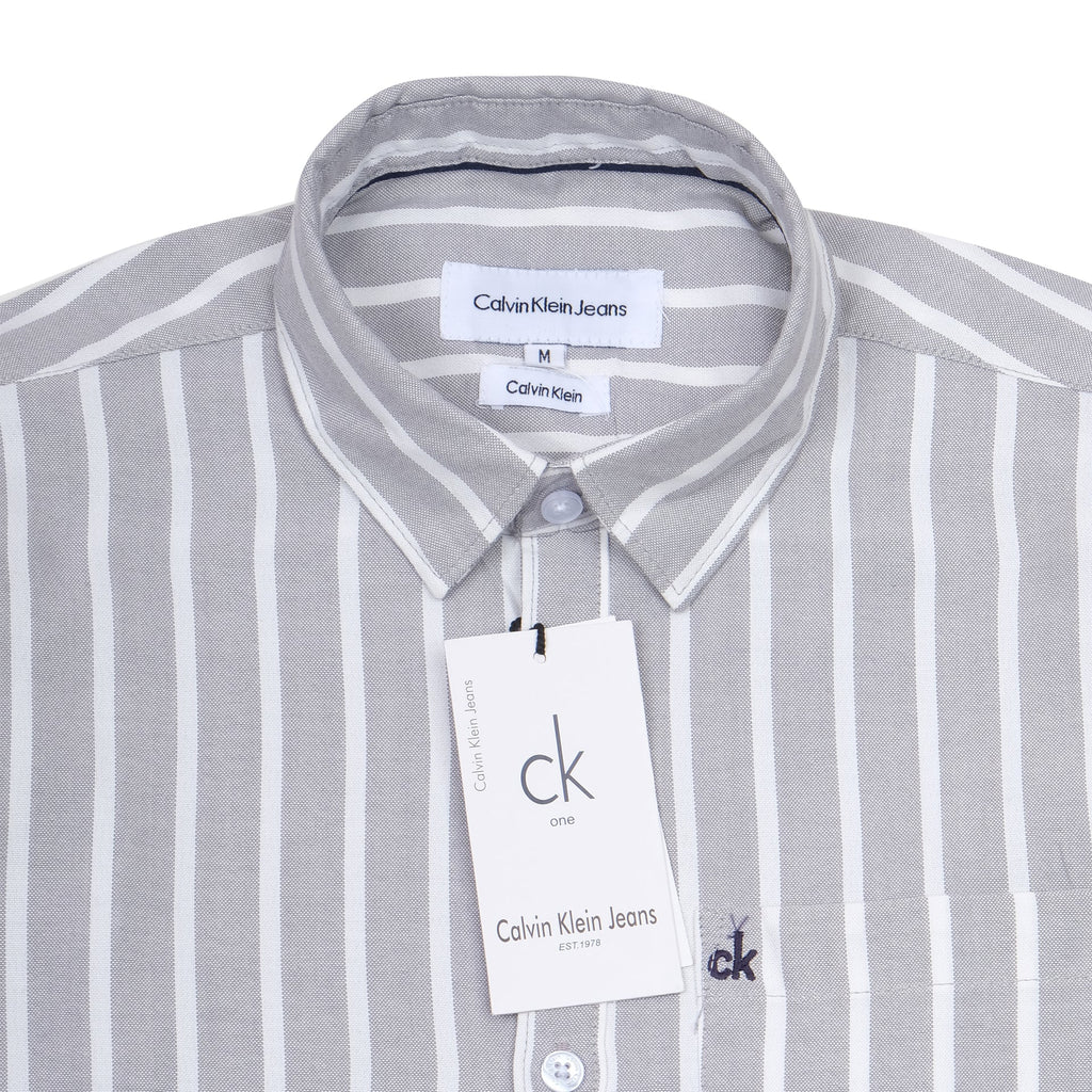 CALVIN KLEIN Silver Mist Slim Fit Long Sleeve Button-Up Shirt