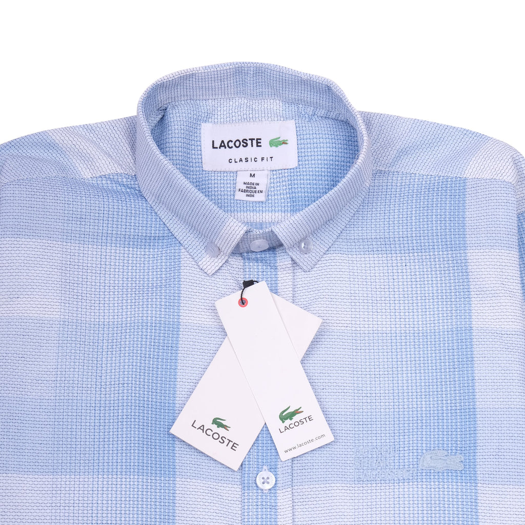 LACOSTE Sky Blue Gingham Classic Fit Long Sleeve Shirt