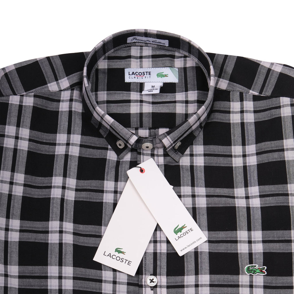 LACOSTE Charcoal Plaid Classic Fit Long Sleeve Button-Up Shirt