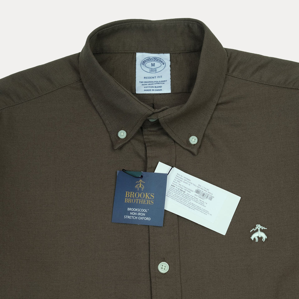 BROOKS BROTHERS Enchanted Moss Tailored Fit Long Sleeve Stretch Oxford Shirt