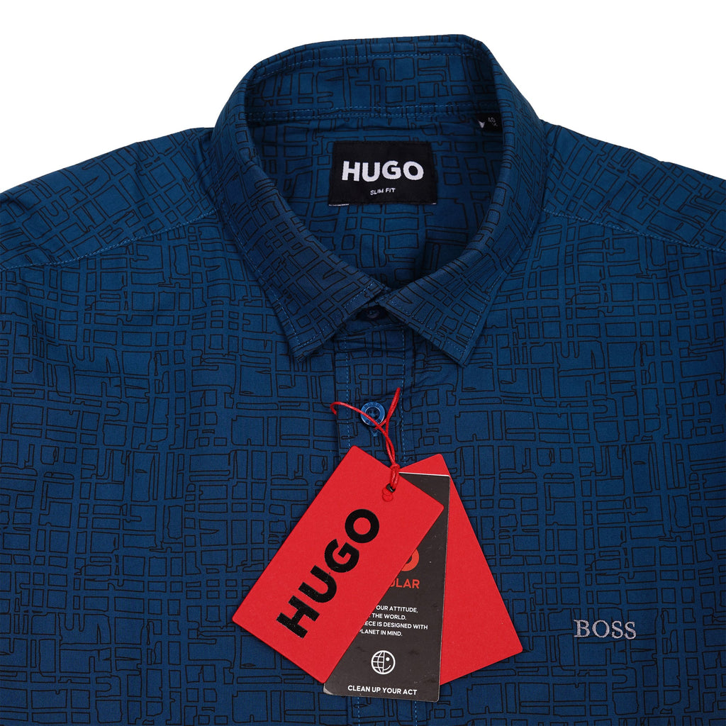 HUGO Oceanic Teal Tailored Fit Long Sleeve Shirt