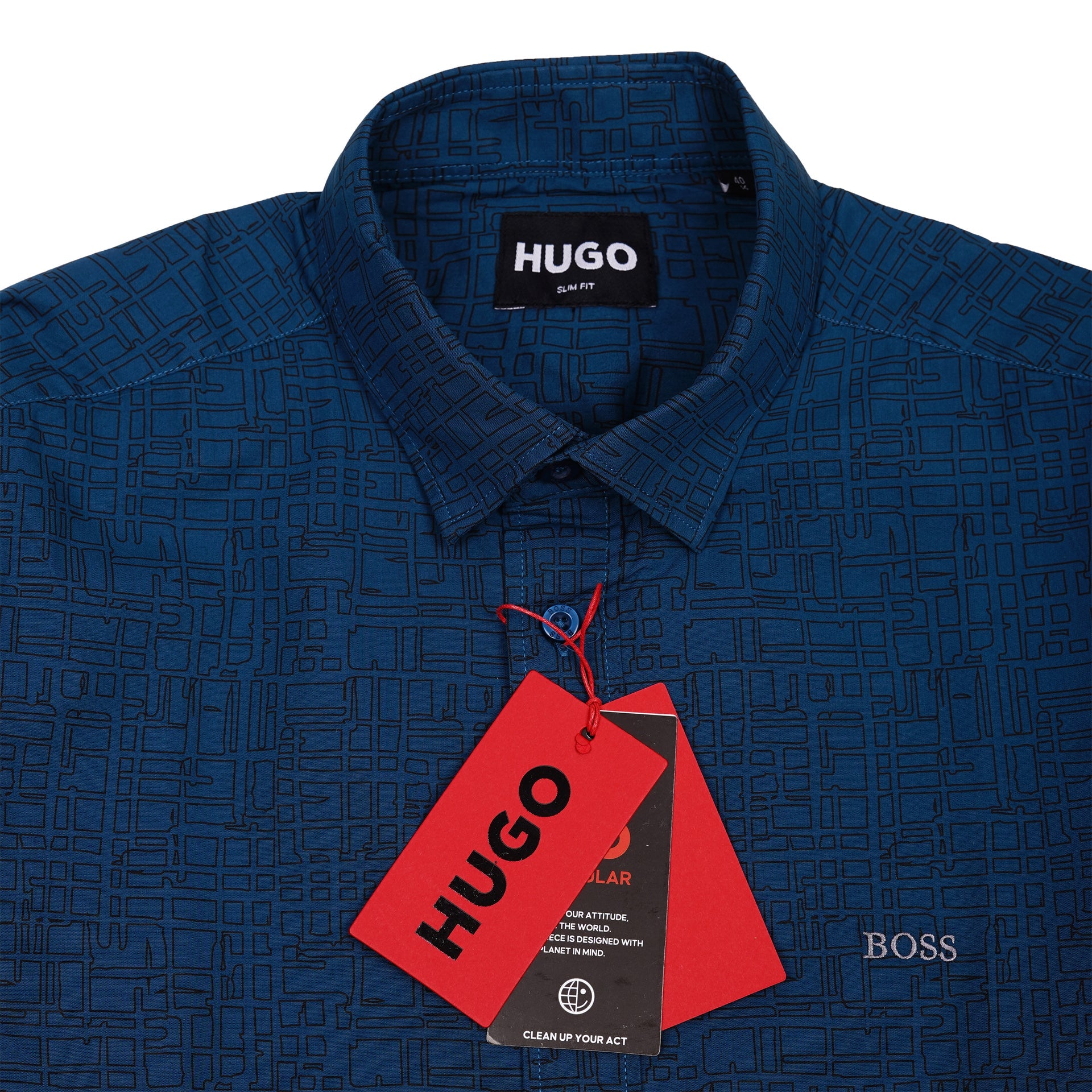 HUGO Oceanic Teal Tailored Fit Long Sleeve Shirt