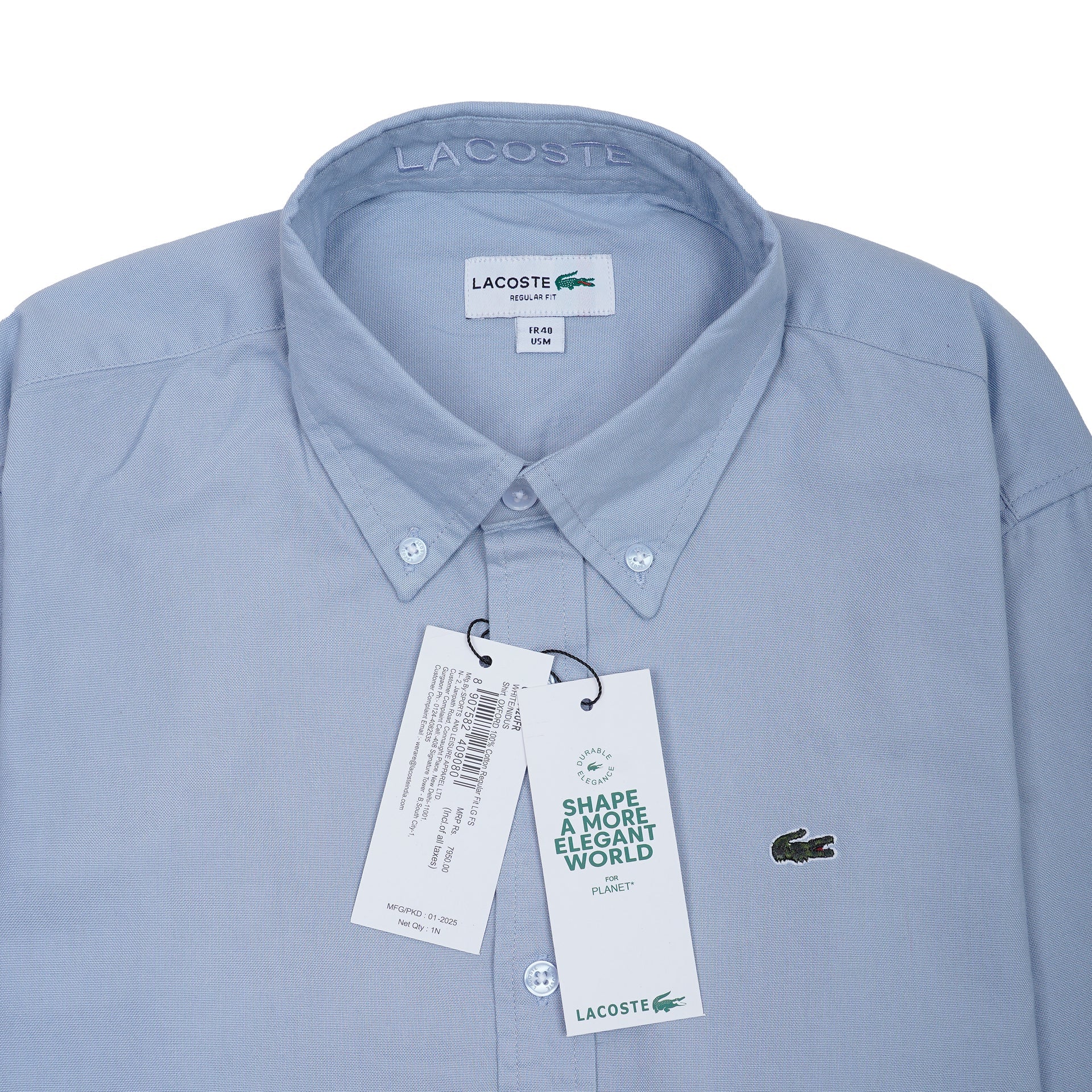 LACOSTE Opulent Azure Tailored Fit Long Sleeve Button-Up Shirt
