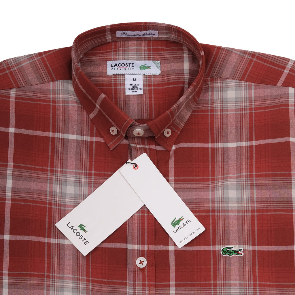 LACOSTE Crimson Check Classic Fit Long Sleeve Button-Up Shirt