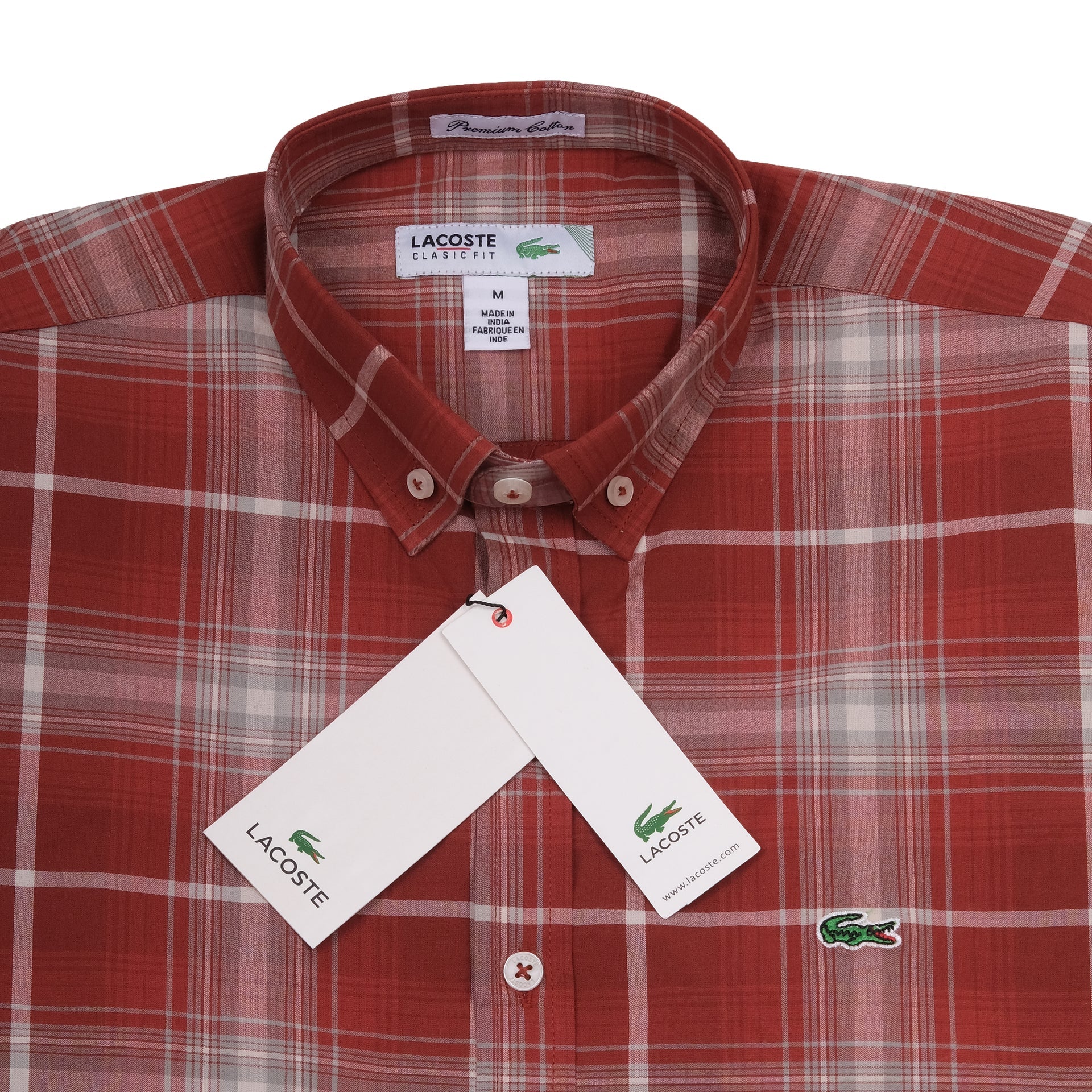 LACOSTE Crimson Check Classic Fit Long Sleeve Button-Up Shirt