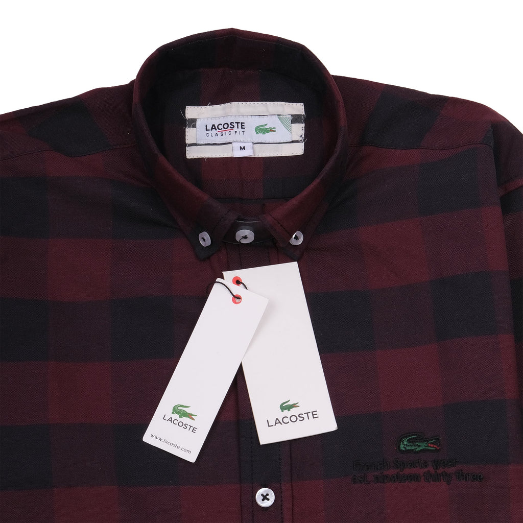 LACOSTE Crimson Noir Classic Fit Flannel Button-Up Shirt