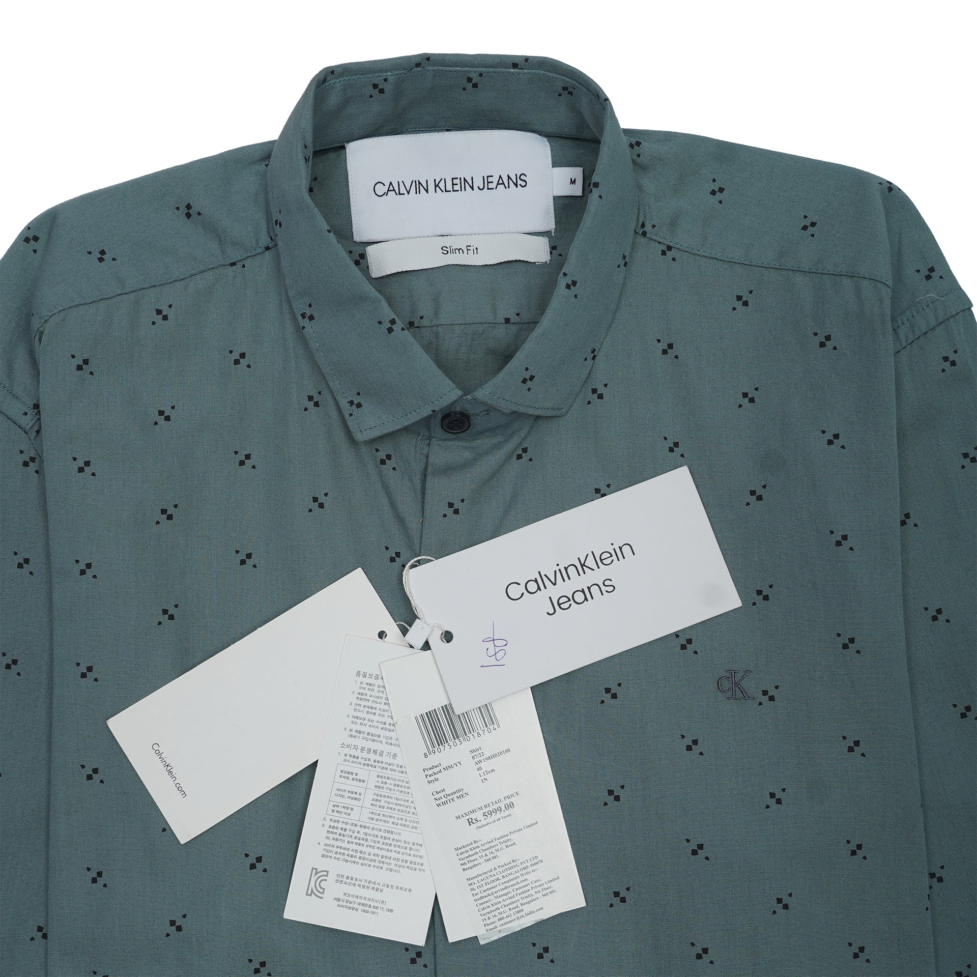 CALVIN KLEIN JEANS Radiant Teal Tailored Fit Long Sleeve Shirt