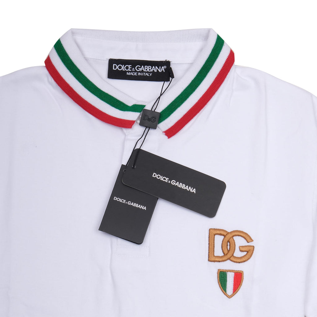 DOLCE&GABBANA Pure Snow Slim Fit Polo Shirt with Italian Flag Trim