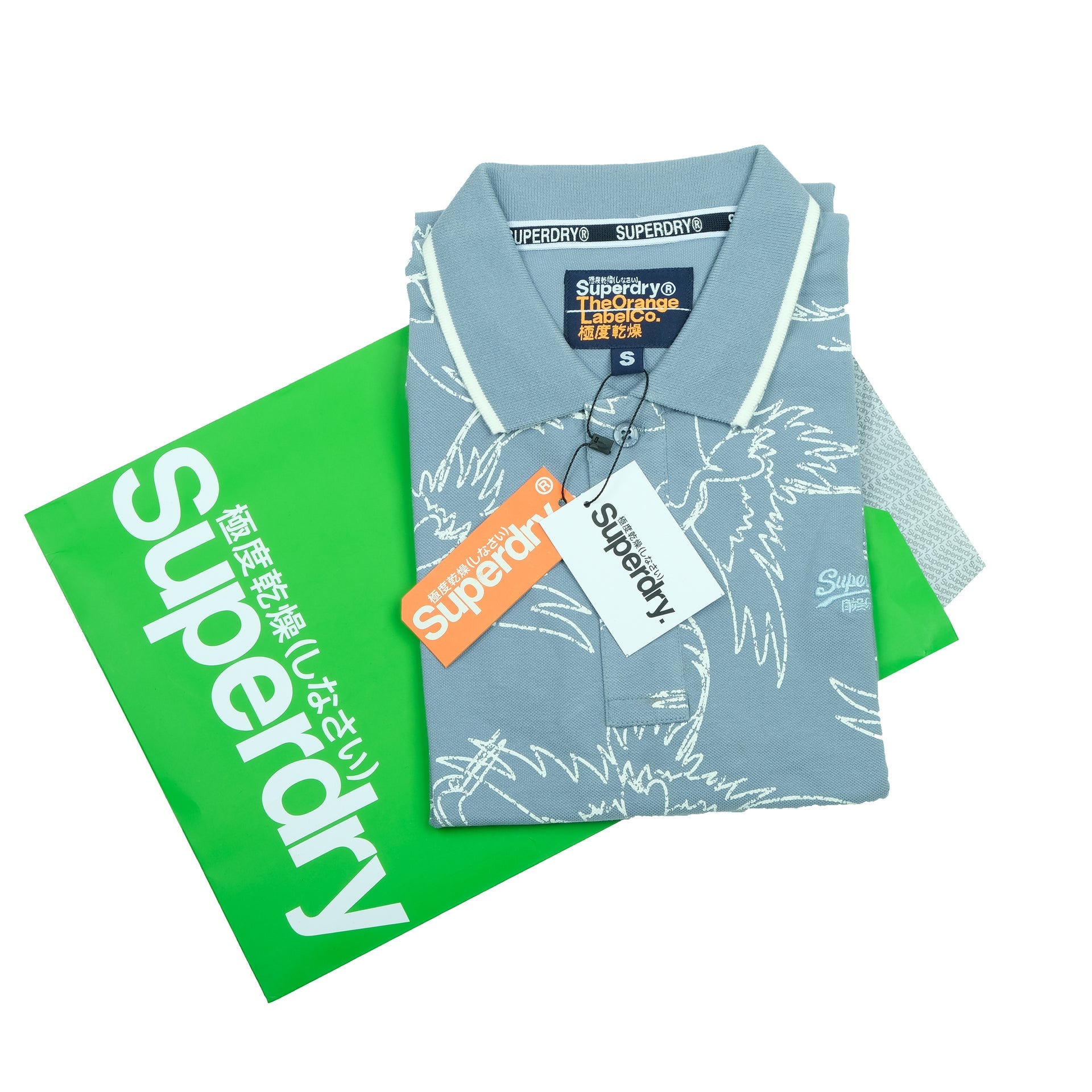 SUPERDRY Tranquil Sky Slim Fit Crane Print Polo Shirt