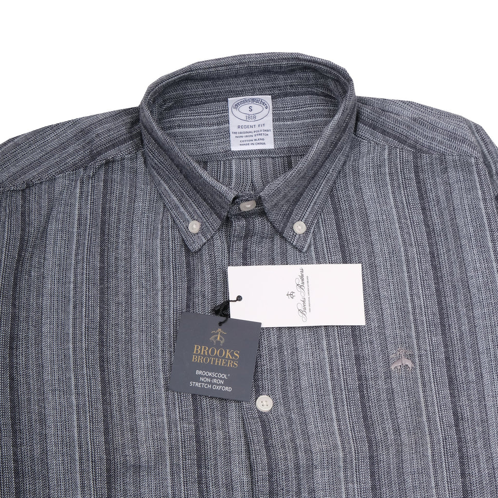 BROOKS BROTHERS Midnight Slate Regent Fit Long Sleeve Stripe Oxford Shirt
