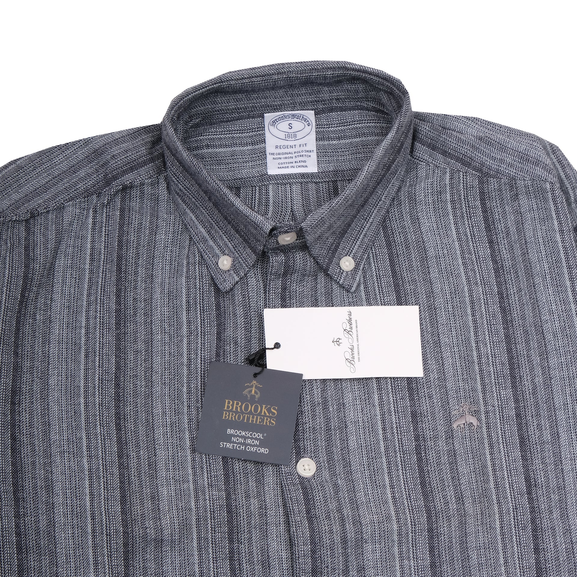 BROOKS BROTHERS Midnight Slate Regent Fit Long Sleeve Stripe Oxford Shirt