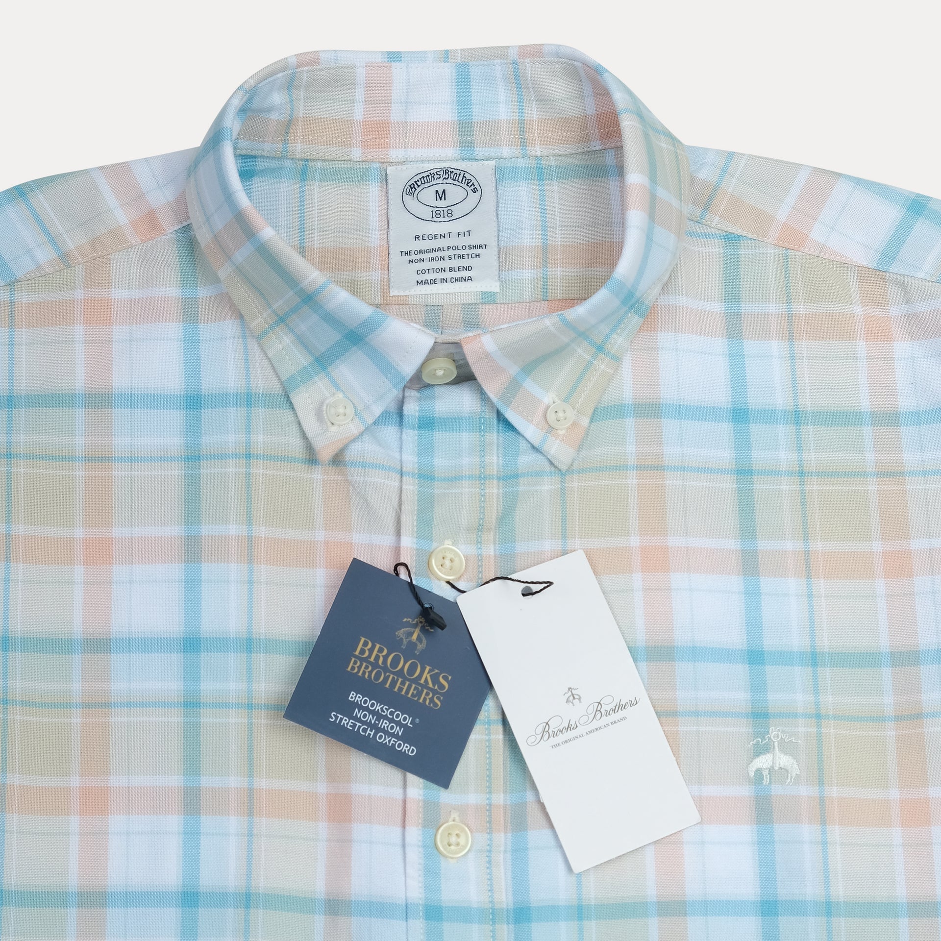 BROOKS BROTHERS Tranquil Teal Tailored Fit Long Sleeve Stretch Oxford Shirt