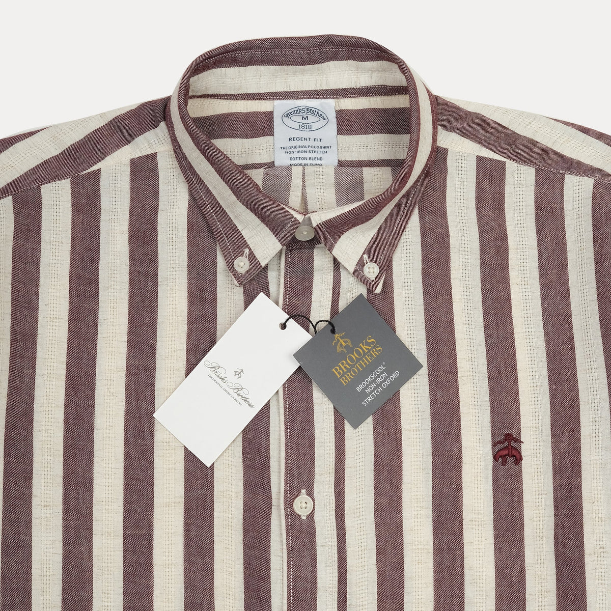 BROOKS BROTHERS Rustic Plum Tailored Fit Long Sleeve Striped Shirt
