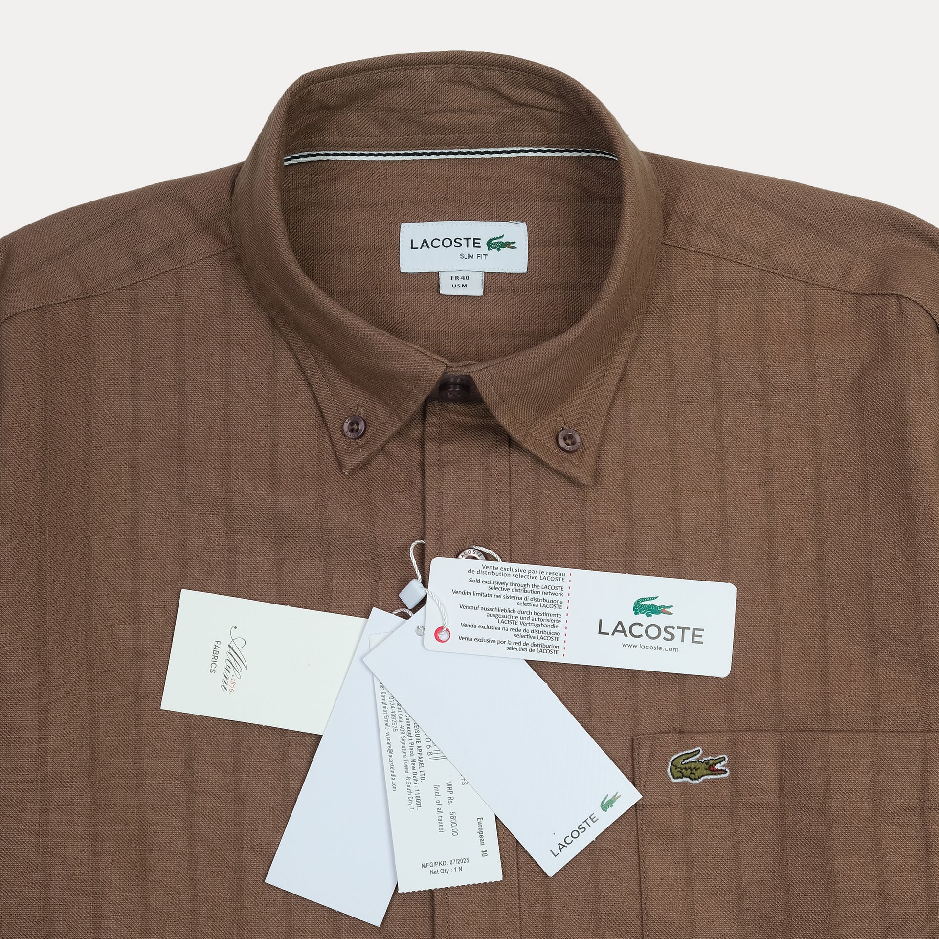Lacoste Classic Fit Striped Button-Up Shirt in Brown