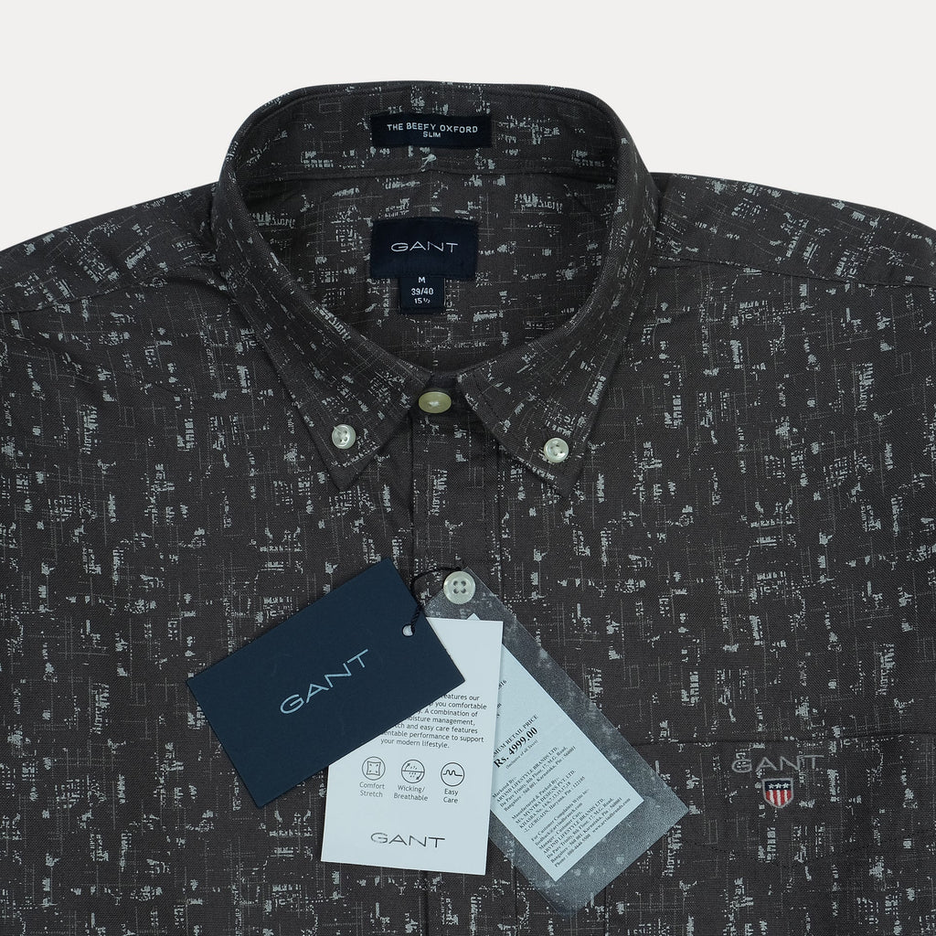 GANT Obsidian Mist Tailored Fit Long Sleeve Printed Shirt