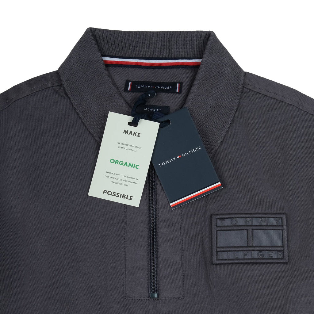 TOMMY HILFIGER Urban Charcoal Slate Organic Cotton Zip Polo