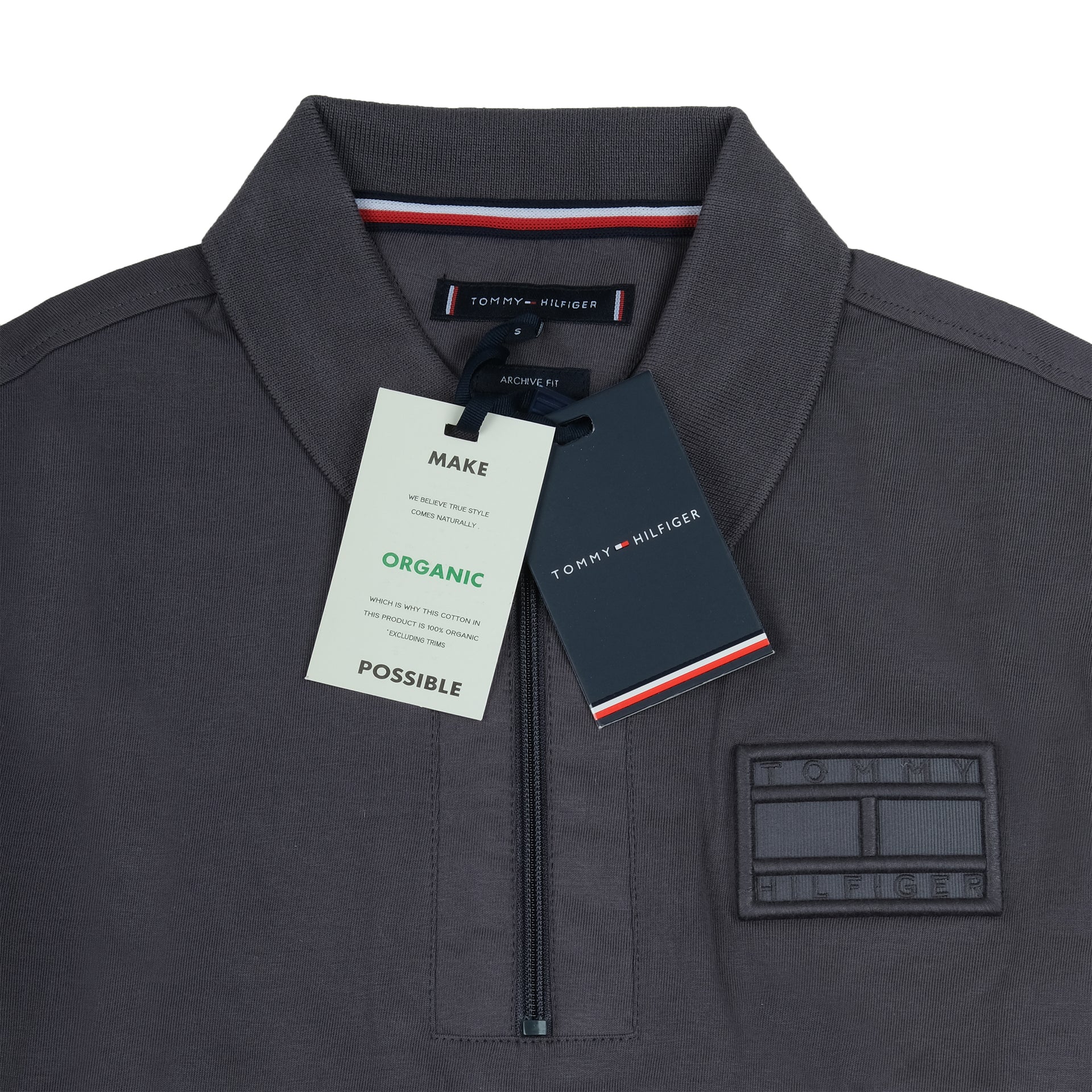 TOMMY HILFIGER Urban Charcoal Slate Organic Cotton Zip Polo