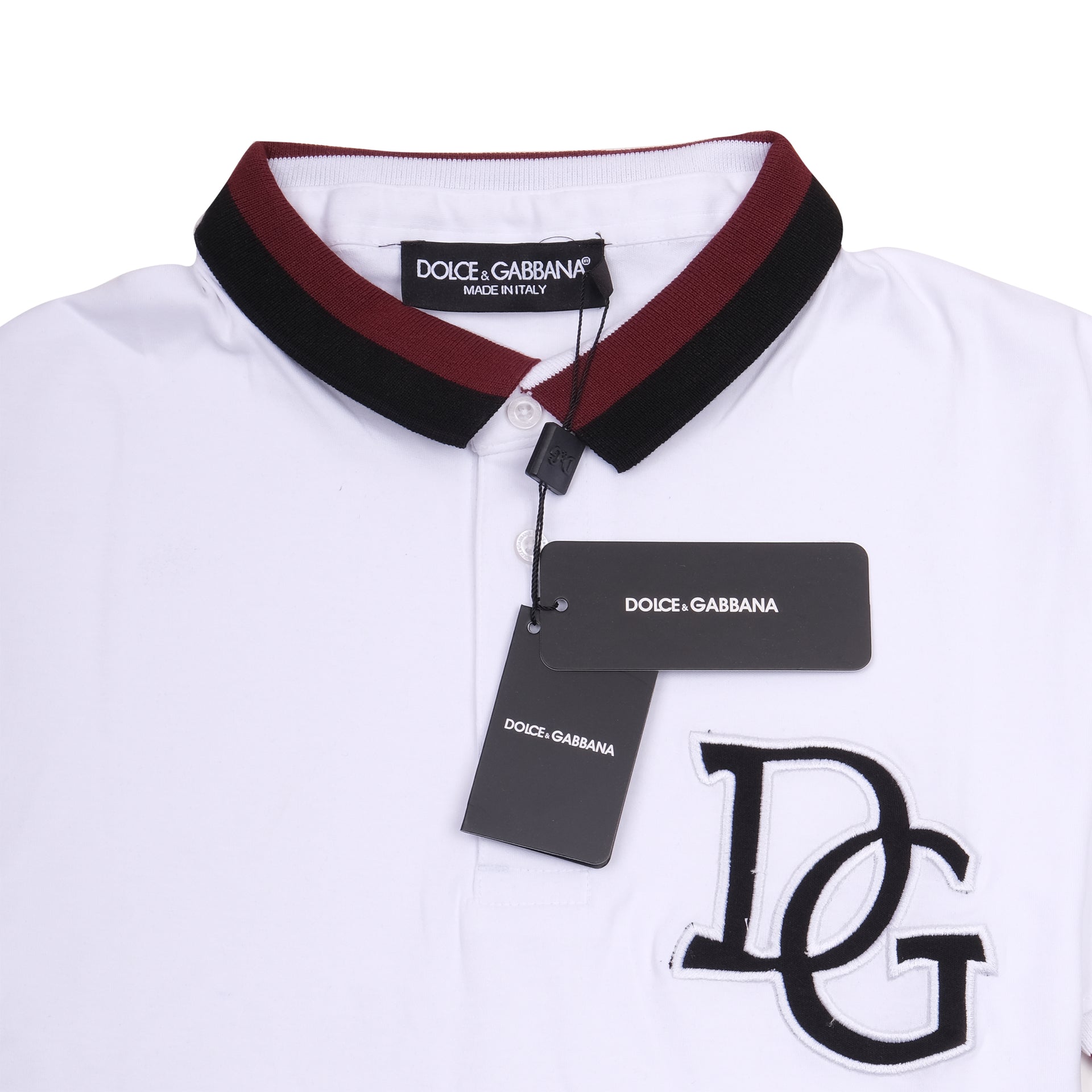 DOLCE&GABBANA Frosted White Slim Fit Polo Shirt with Burgundy Accents