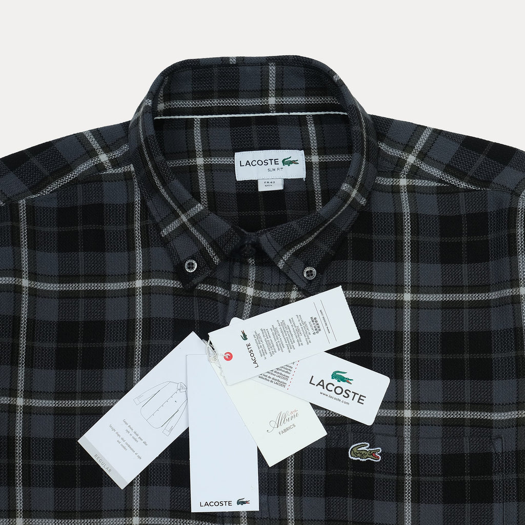 LACOSTE Midnight Slate Classic Fit Plaid Button-Up Shirt